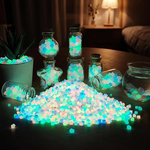 Glow in The Dark Stones,Outdoor Glow Rocks for Landscaping 4.4LB | 80000PCS, 0.07-0.2in non-toxic resinn, Long luminous time, waterproof & weather-resistant for yard, pool and fish tank decor.