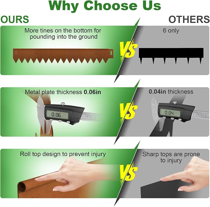 Cor Ten Steel Landscape Edging 40" L x 5" H, Hammer-in Landscape Edging, Metal Garden Edging Border with 6 Clips & Gloves - Edge for Lawn Yard COR-Ten Steel (6 Pack)