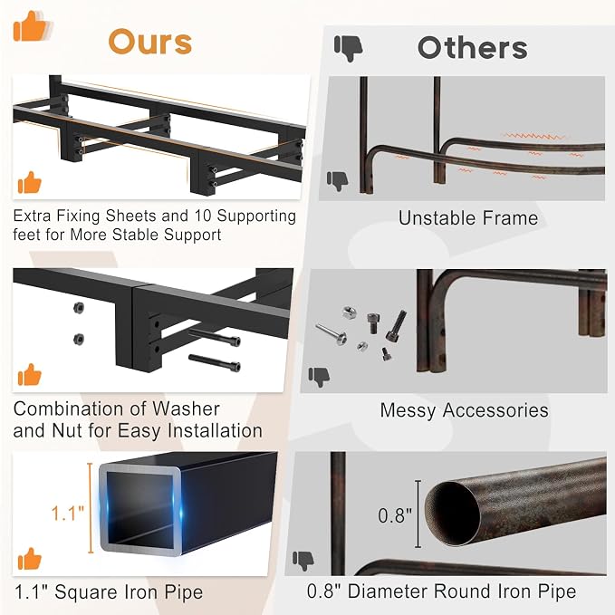 8ft Firewood Rack Outdoor with Waterproof Widened Cover, Heavy Duty Firewood Holder Included Supporting Strap, Powder-coated Wood Rack for Firewood Storage