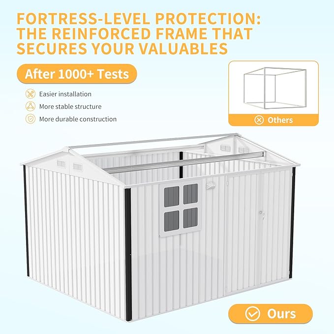 Garvee 6x8 Ft Heavy-Duty Metal Storage Shed with Lockable Door & Windows - Galvanized Steel Outdoor Utility Shed with Sloped Roof for Backyard, Garden, Garage, and Patio, Brown
