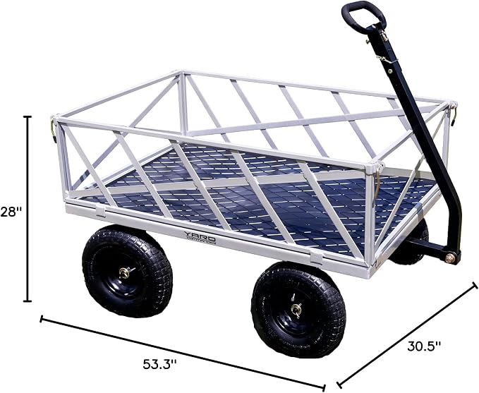 Yard Commander - Heavy Duty 1200lb Steel All Terrain Utility Cart, Garden Wagon, 9 cu ft Bed, Easy Assembly, Removable Side Panels, 45° Dump Angle, 2-in-1 Convertible Handle for Towing