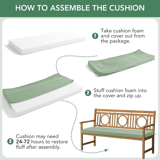 Outdoor Bench Cushion: Waterproof and Fade Resistant Patio Furniture Cushions - Non-slip Bench Pad Cushion with Removable Cover for Garden Swing Porch Sofa Settee, 48 x 18 x 3 Inch, Sage Green
