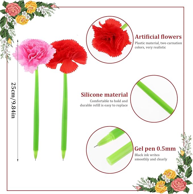 28 Pcs Flowers Pen Artificial Carnation Pens Carnation Shaped Ballpoint Pen Back to School Pen Wedding Floral Pens for Women Girlfriend Wife Mother Office Birthday Fitst Day Classroom Reward