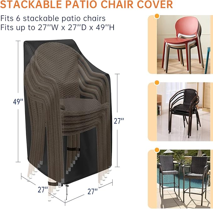 Stackable Patio Chair Covers for Outdoor Furniture, Outdoor Chair Covers Waterproof, 600D Heavy Duty Lawn Outside Barstool Covers,Fits for 4-6 Stackable Dining Chairs,27"Lx27"Wx49"H, 4 Pack
