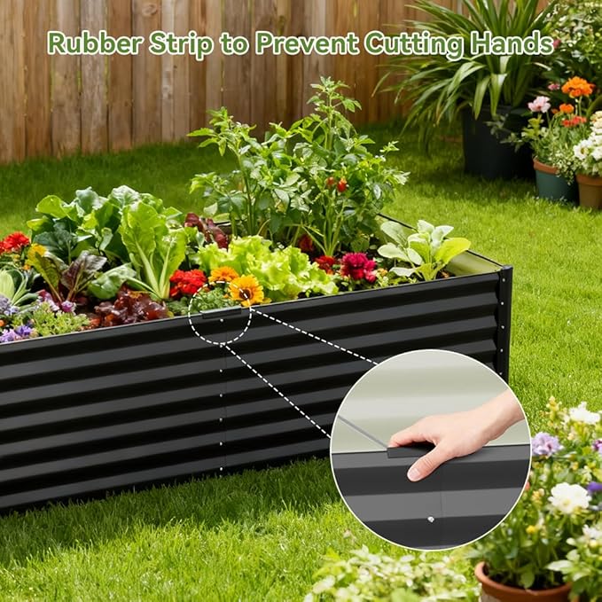 COMHOMA Raised Garden Bed 8x4x2ft,Galvanized Metal Planter Box Kit for Outdoor Gardening,Large Vegetable Flower Growing Beds with Gloves Tools,Black
