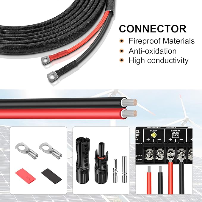 8 Gauge Battery Cable 8FT, 8 AWG Battery Cable Connect Battery and Charge Controller for Solar Panel Automotive RV Motorcycle Marine (8AWG 8FT)