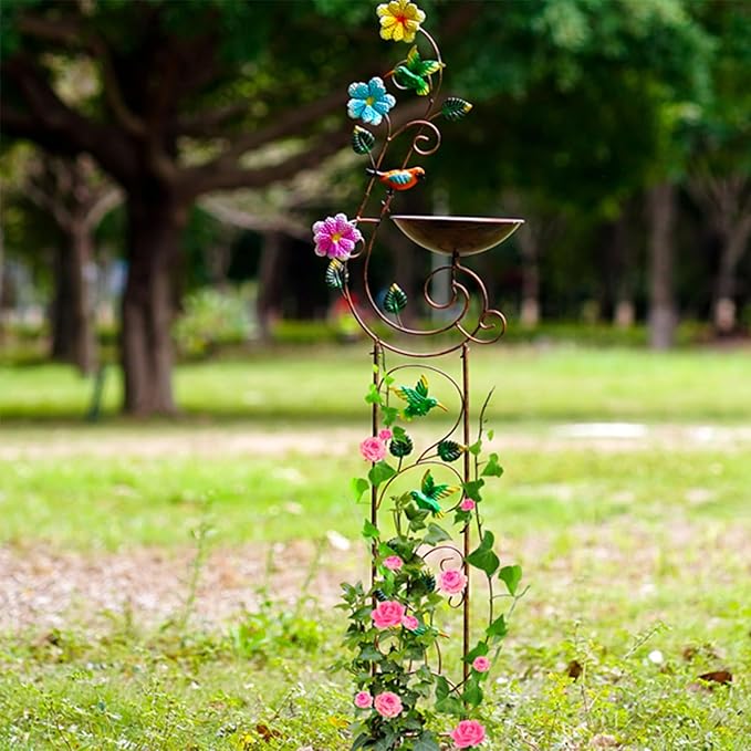 YYWMWM 57" Height Metal Bird Bath with Trellis for Outdoor, Vintage Decorative Bird Baths, Small Garden Plant Support, Antique BirdBath for Climbing Plants with Detachable Iron Bowl (Butterfly)