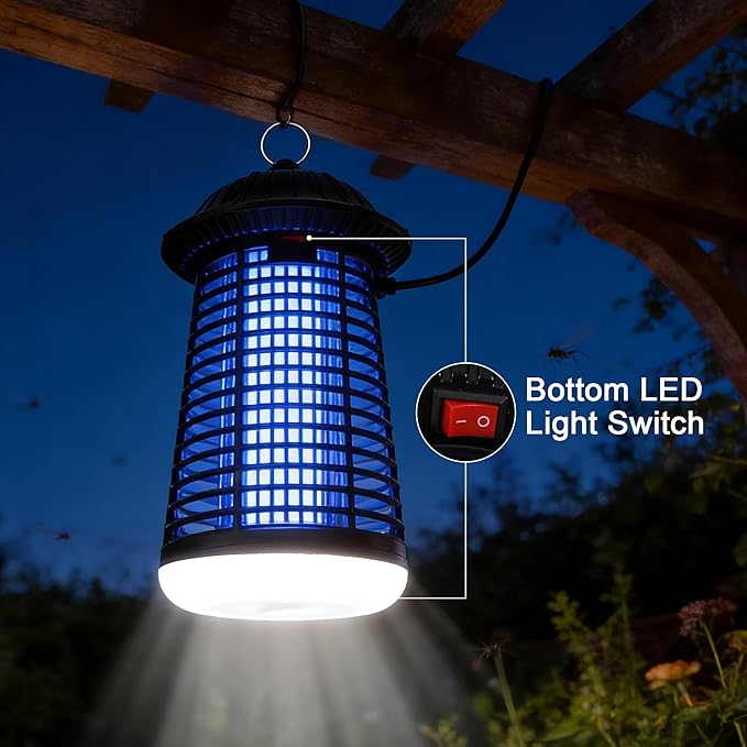 Bug Zapper Outdoor/Indoor,Mosquito Zapper 4200V High Powered Waterproof Electronic Mosquito Killer,15W UVA Mosquito Lamp Bulb,Fly Traps Patio Insects Killer (Black and White) (Dark Black)
