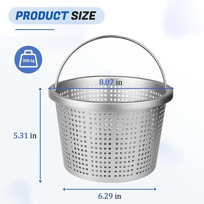 8" Inground Pool Skimmer Basket - Upgrade Aluminum Strainer Basket with Handle | for Pentair U-3, Hayward SP1070 | Direct Replacement 08650-0007 & SPX1070E Universal Filter Baskets