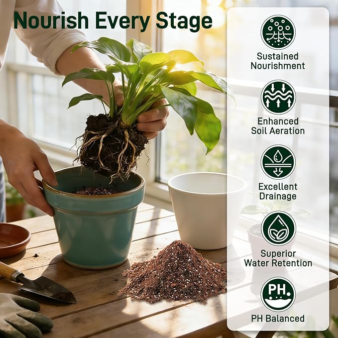 9QT Potting Soil Mix for Indoor Plants - Contains Perlite, Peat Moss, Coco Coir & Rice Charcoal, Natural & Organic Material with Well-Draining, Light & Aerated Texture for Healthy Roots & Fast Growth