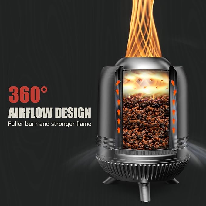 Tabletop Fire Pit Burning Woods/Pellets, Portable Small Fireplace with Storage Bag for Camping Tailgating RV Patio Backyard, Smokeless Camping Stove 9.5", FP055 Silver