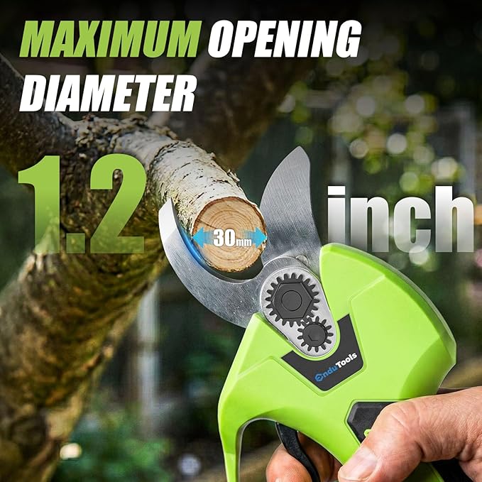 Electric Pruning Shears, Battery Powered Cordless Pruner Branch Cutter for Gardening Tree Pruning with 2×4.0Ah Batteries, Brushless Motor, SK5 Replacement Blade, 0.8-1.2 inch Cutting Diameter