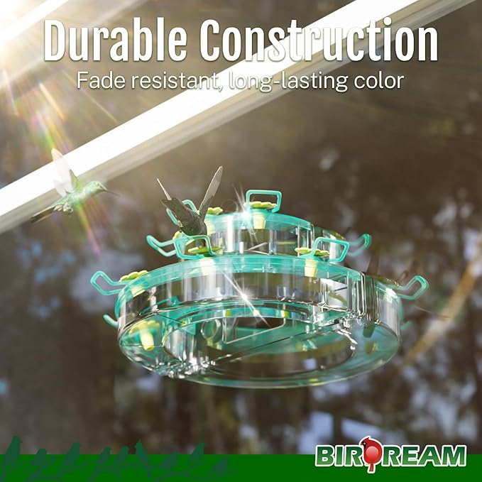 Birdream Window Hummingbird Feeders for Outdoors, with Strong Suction Cups & 7 Feeding Ports, Easy to Use and Maintain, Gift for Bird Lover, Plastic Bird Feeder, 1 Pack, 10oz - Green
