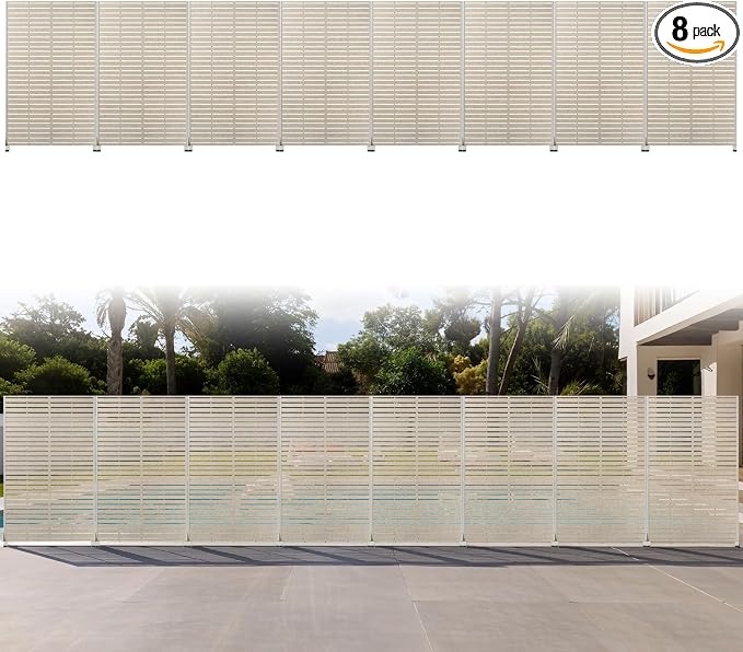 Privacy Screen Outdoor 72" Hx47 W Freestanding Privacy Panel with Stand, HDPE Decorative Privacy Fence with Sandblasting Louver Pattern, Patio Divider Screen, Privacy Screens for Outside