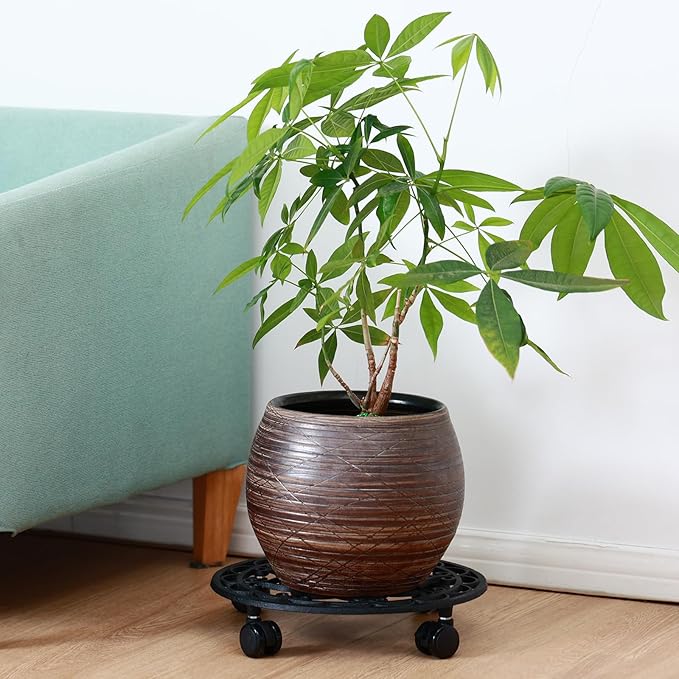 2 Packs Rolling Plant Stand with Wheels Metal Plant Caddy with Wheels Heavy Duty 13'' Round Plant Stand Indoor Iron Plants Rollers for Plants, Plant Dolly Plant Mover