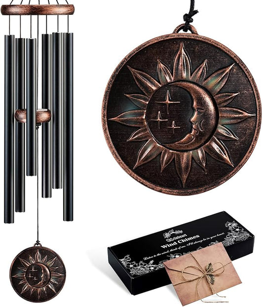 Wind Chimes for Outside, Vintage Sun Moon Star Deep Tone Wind Chime Outdoor Clearance, Patio Porch Balcony Decoration, Garden Decor Birthday Gifts for Women Mom Grandma (34" Sun Moon Star)