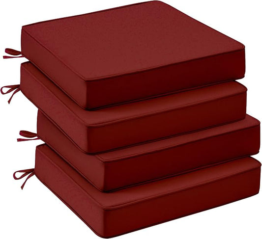 UNIKOME Outdoor Chair Cushions Set of 4, Water Resistant Patio Seat Cushions with Ties for Outdoor Furniture, High-Density Foam, UV & Fade Resistant, Piped Edge – 18.5" x 16" x 3", Wine Red