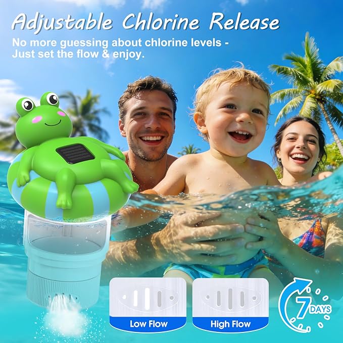 Pool Chlorine Floater for 3 Inch Tablets, Solar Frog Chlorine Tablet Floater with Adjustable Release, Glow in Dark, Large Capacity Floating Chlorine Dispenser for Pool, Hot Tub, Spa (White)