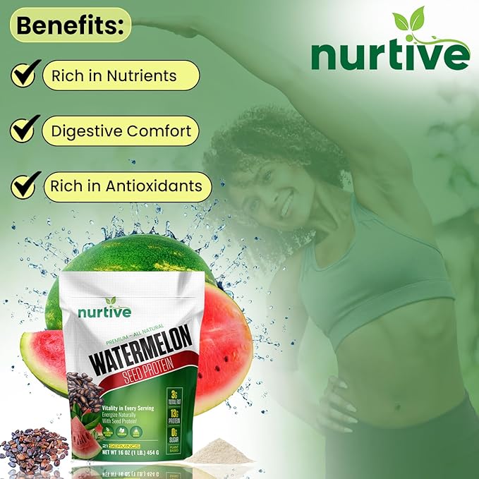 Watermelon Seed Protein Powder - Plant-Based Protein with Magnesium, Iron, and Antioxidants - Ideal for Post-Workout Recovery & Sustainable Nutrition - 21 Servings (16 oz / 454g)