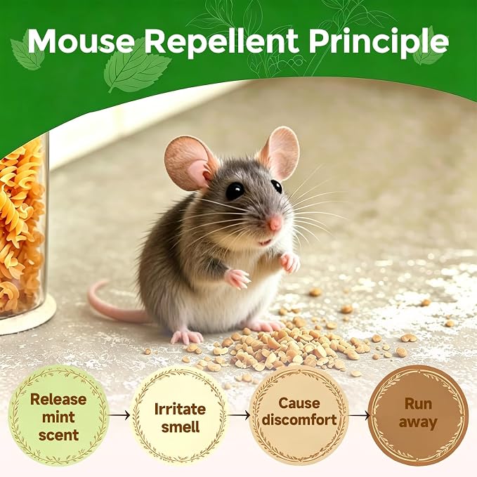 Rodent Mouse Repellent 12 Pack, Peppermint Oil Rodent Repellent Balls, Safe for Family & Pets, Indoor & Outdoor Moth Balls for Mice Rat Roach Spider Ant Squirrel, for Home Garage Basement Kitchen