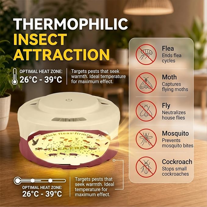 4 Pack Flea Traps for Inside Your Home,Type-C Powered Flea Trap Indoor with Dual Light 30 LED Lights, Indoor Flea Control Device & Bug Light Trap,16 Sticky Pads Refills for Bed&Living Room