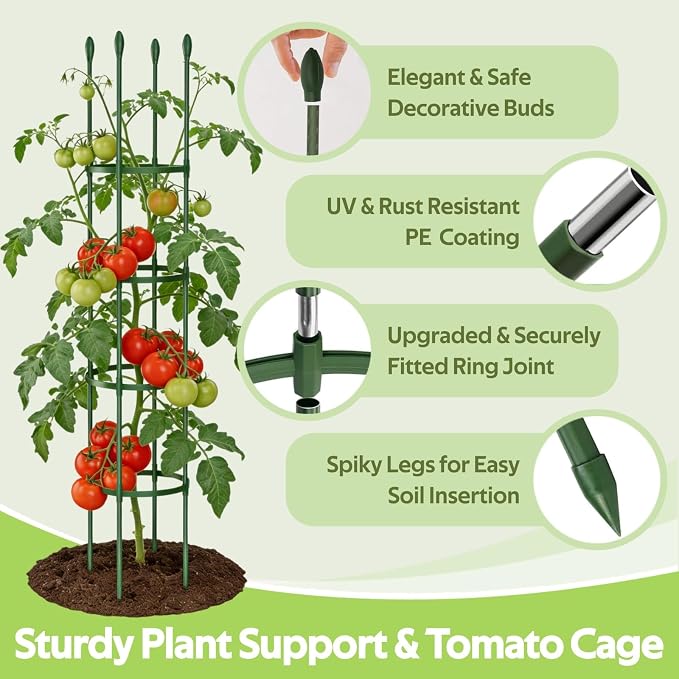 2 Pack Tomato Cages for Garden - Heavy Duty Tomato Trellis for Climbing Plants Vines Outdoor & Indoor - 63 Inch Adjustable Tall Tomato Cage Plant Support Stakes for Pots Raised Garden Bed