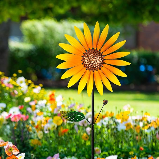 2 Packs Wind Spinners Outdoor, Sunflower Decor Windmill for Yard, Pinwheels, Wind Spinners for Yard Garden, Outdoor Metal Wind Spinner Lawn Decor