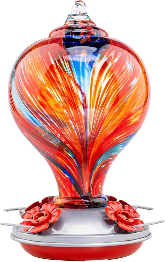 Muse Garden Hummingbird Feeders Blown Glass Hummingbird Feeder, Garden Backyard Decor, 32OZ, Mexican Stripes | Muse Garden Hummingbird Feeders Blown Glass Hummingbird Feeder, Garden Backyard Decor, 32OZ, Mexican Stripes