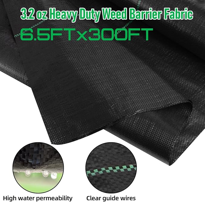 LAVEVE 6.5FT x 300FT Weed Barrier Landscape Fabric, 3.2oz Premium Heavy Duty Garden Cloth, Ground Cover for Gardening, Farming