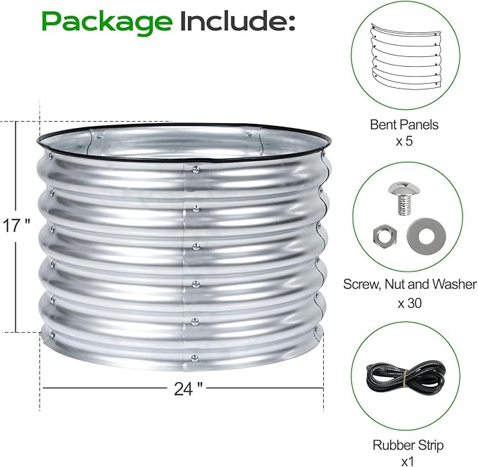 Aoodor 17" Tall 24" Metal Raised Garden Bed, Outdoor Planter Box and Raised Garden Kit for Vegetables, Flowers, and Herbs, Silver