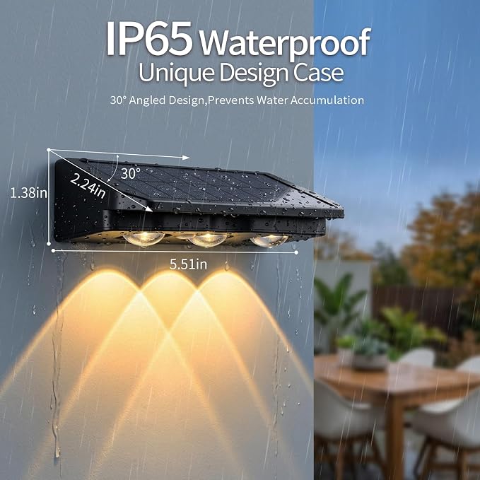 Solar Fence Lights Outdoor 2 Pack, Solar Lights Outdoor Waterproof Dusk to Dawn Deck Light, Brighter LED Lens Outdoor Lighting for Stairs, Step, Fence, Yard, Patio, and Pathway