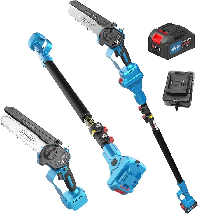 2-in-1 Pole Saw 6 Inch Cordless Handheld Chainsaw, Battery Powered Electric Chain Saw for Tree Trimming Branch Cutting Wood Pruning 15 FT Max Reach 1 * 20V 4A Battery & Charger