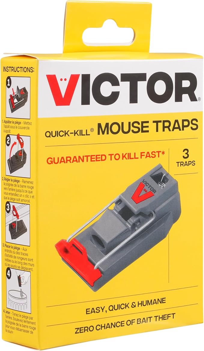 Victor M140-3B Quick-Kill Mouse Traps Indoor for Home - 3 Reusable Mouse Traps