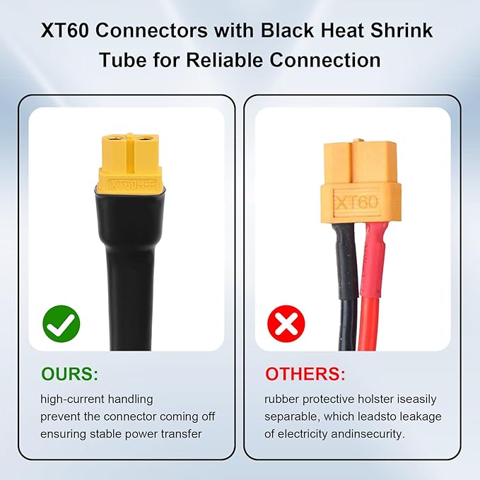 XT60 Extension Cable 50FT, 10AWG Tinned Copper Wire with XT60 Male to Female Connectors, Heavy-Duty Power Cord for RC Models, Drone, and Solar Applications