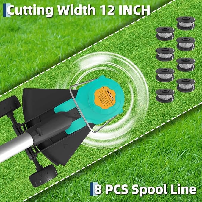 Electric String Trimmer Cordless - 12-inch 2x2.0Ah Batteries 20V Weed Wacker with Auto Feed Lawn Mover Lawn Tool with Charger, Powered Grass Cutter Trimmer with 8 pcs Spool Line