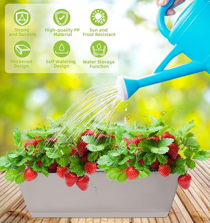 LOCONHA Window Box Planter, 7 Pack Plastic Vegetable Flower Planters Boxes 17 Inches Rectangular Flower Pots with Saucers for Indoor Outdoor Garden, Patio, Home Decor