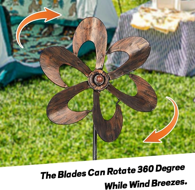 Aoutrow 3 Pack Wind Spinners with Metal Stake, 16.3 Inches Outdoor Wind Catcher Garden Sculptures Bronze Metal Windmill for Spring Garden Yard Lawn Patio Decoration