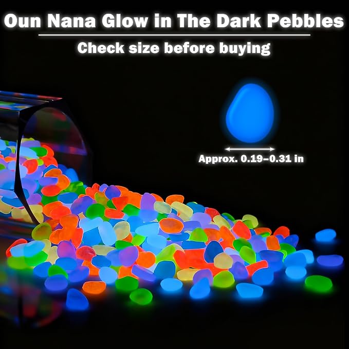 1800pcs Glow in the Dark Rocks for Outdoor Garden & Aquarium – Luminous Stones for Landscaping, Pathway, Patio, Driveway, Walkway, Fish Tank, Plant Pots(Multicolor)