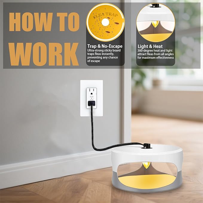 2026 Flea Traps for Inside Your Home - 4 Packs Indoor Bed Bug Interceptor & Flea Light Trap with 12 Sticky Discs & 12 Bulbs for Fleas, Bed Bug & Tick, Fleas Catcher for Bedrooms, Living Rooms