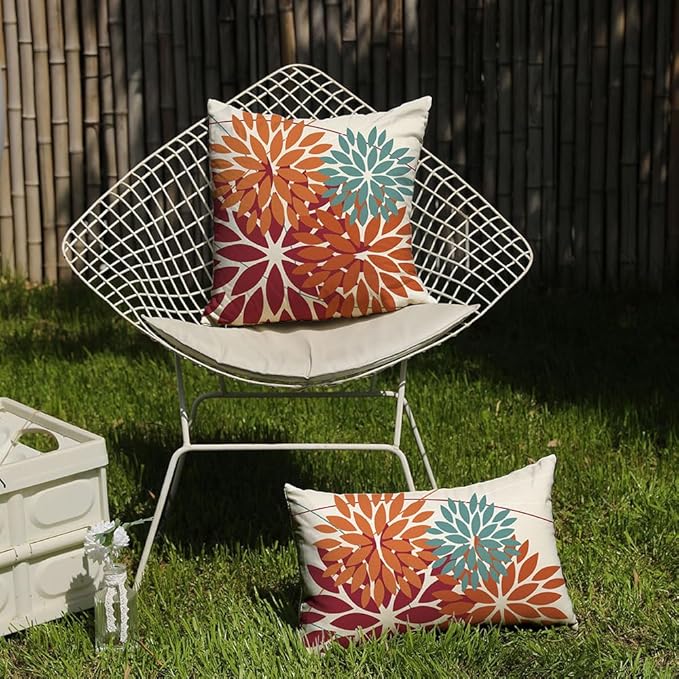 DFXSZ Outdoor Throw Pillow Covers 12x20 Inch Set of 2 Waterproof Spring Summer Geometric Elegant Burnt Orange Outdoor Pillow Covers for Patio Funiture Garden Couch 168D12