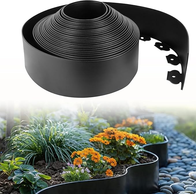 Hugeleaf 4.5 Inch Tall Landscape Edging 60 Feet Garden Edging with 60 Spikes, Plastic Landscape Border Edging for Landscaping Lawn, Flower Beds(Black)