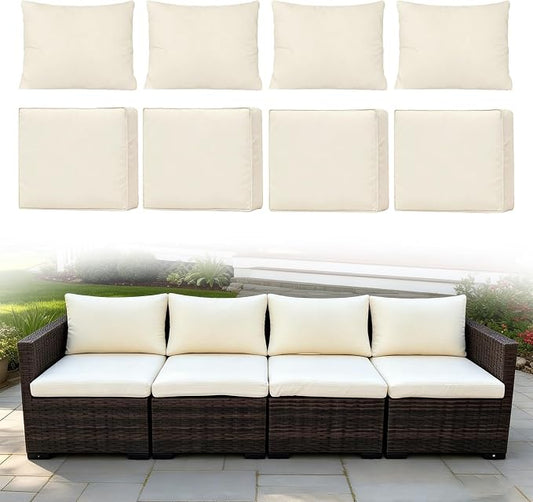 8 Pcs Outdoor Cushion Covers, Replaceable Waterproof Patio Furniture Covers, Outdoor Furniture Sofa Couch Covers with Zippers, Cover Only (8Pcs-Beige, 24 * 24 * 3.15-inch)