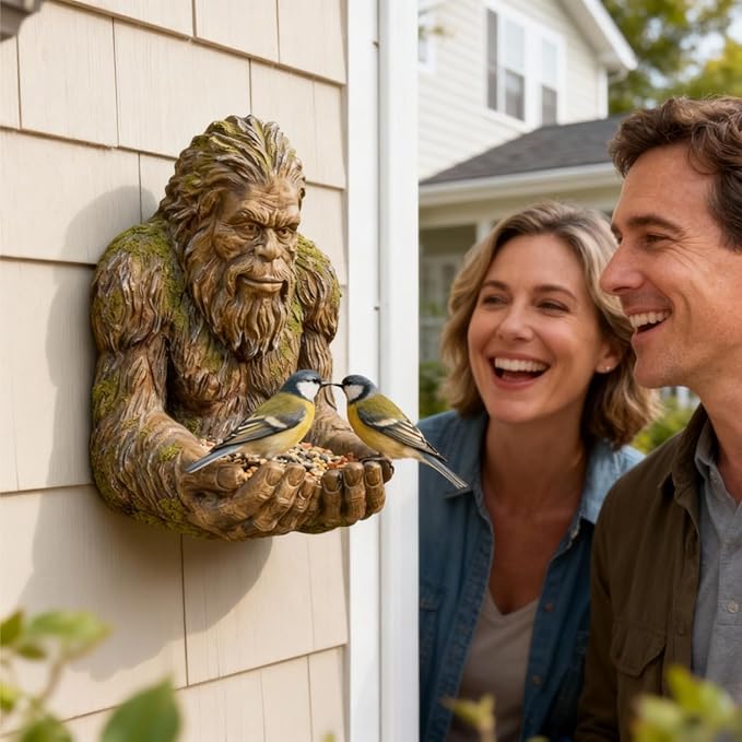 Bigfoot Bird Feeder for Outdoors - Funny Hanging Bird Feeder with Wood Grain Texture - Bigfoots Face Decoration with Hidden Hook,Garden Sculpture Birdfeeder Yard Art Decoration - Tree Garden Hugger