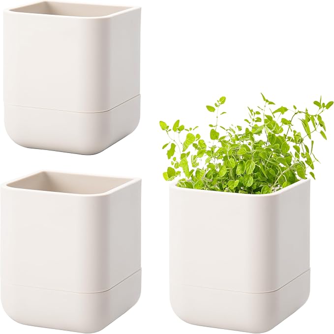 Phoenix Vine 3.5 Inch Wall Mounted Self-Watering Planter Pot for Indoor Houseplants and Herbs | Hanging Planter for Window Sills, Bathroom Walls, Home & Office Décor, Oatmeal, Set of 3, 01-A-G-3