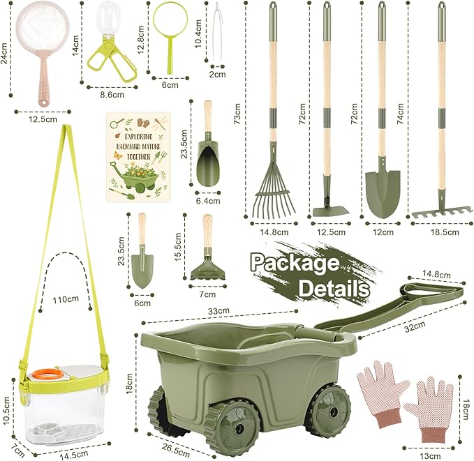 Dreamon Kids Gardening Tools & Bug Catcher Kit, 2-in-1 Outdoor Toys with Wheelbarrow and Bug House, STEM Educational Toys for 3 Year Old, Birthday Gifts Outdoor Gifts for Kids 3-5
