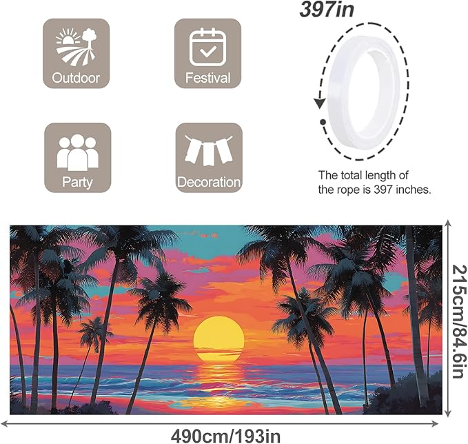 7 * 16FT Summer Garage Door Cover Decorations Sunset Palm Trees Garage Door Banner for Outdoor Indoor Summer Party Photography Backdrop (Summer Sunset, 7 * 16 ft)
