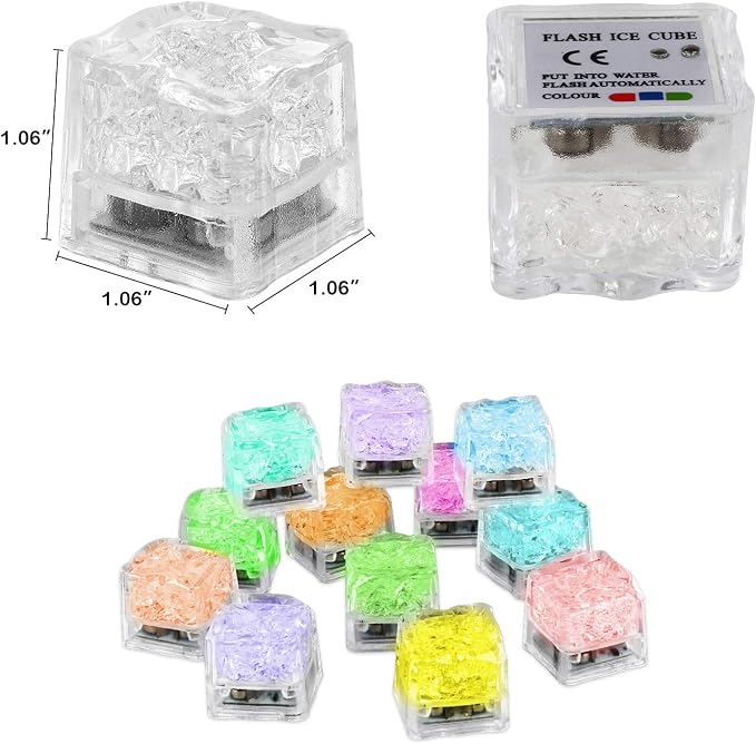 Nonley Light Up Ice Cubes for Drinks, 12 Pack LED Ice Cubes Liquid Activated, Glow in The Dark Waterproof Ice Cubes for Home Bar Supplies Summer Party Wedding Decor