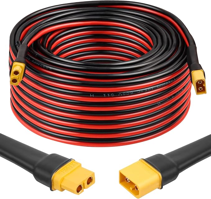 XT60 Extension Cable 75FT, 10AWG Tinned Copper Wire with XT60 Male to Female Connectors, Heavy-Duty Power Cord for RC Models, Drone, and Solar Applications