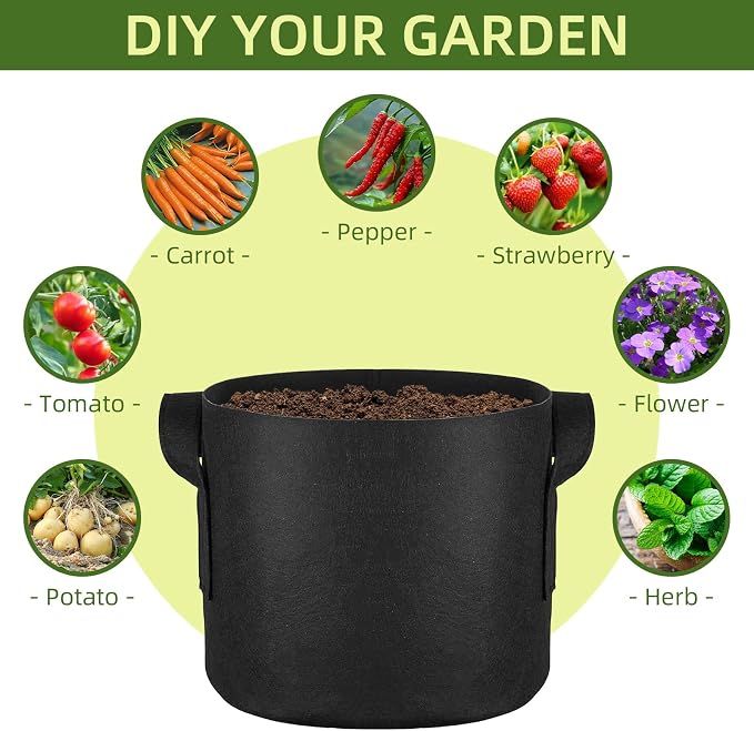 48 Pack 5 Gallon Vegetable/Flower/Plant Grow Bags, Heavy Duty Thickened Nonwoven Plant Fabric Pots Aeration Fabric Planters with Handles