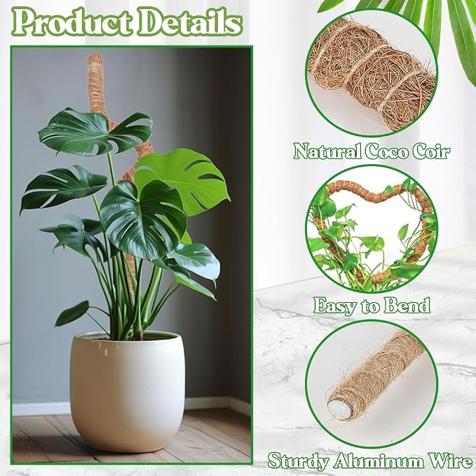 Moss Pole Monstera Plant Support 2 Pack 32 Inch Bendable Moss Pole for Monstera Plants Indoor Handmade Coco Coir Pole Plant Sticks Support Stakes for Potted Plants Philodendron to Grow Upwards